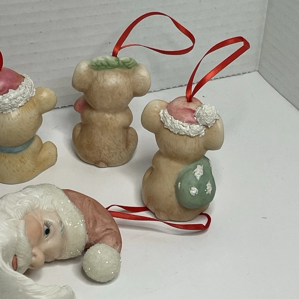 Porcelain Christmas Ornament Santa  Moon Animals Set 9 Vintage Hand Painted 2.5